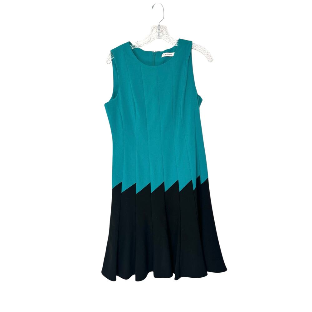 Calvin Klein Dress Green Black Sleeveless Office Work Career Business Size 10‎